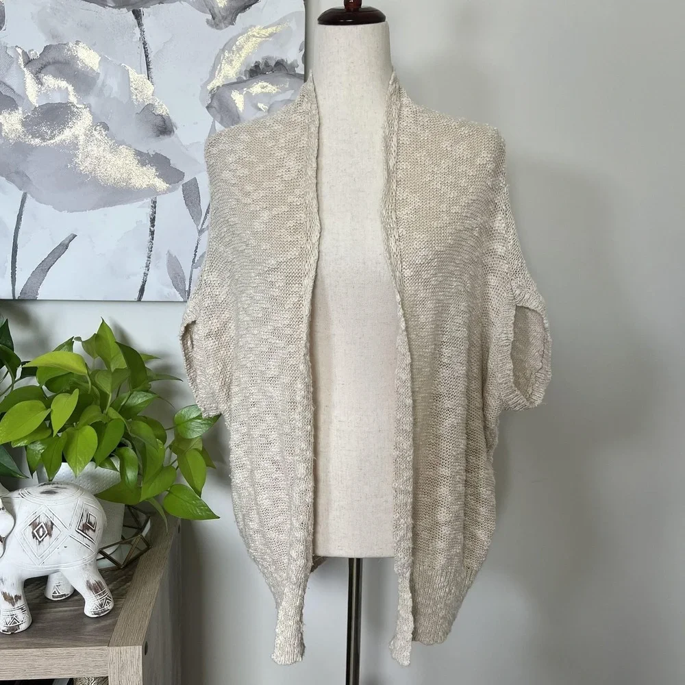 Silence + Noise Cardigan Sweater Womens Small Beige Open Knit Dolman Boho - Picture 1 of 7